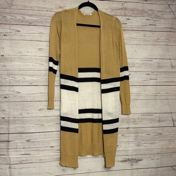 Hoity Toity Tan Cardigan w Black White Stripe Small - Picture 2 of 7